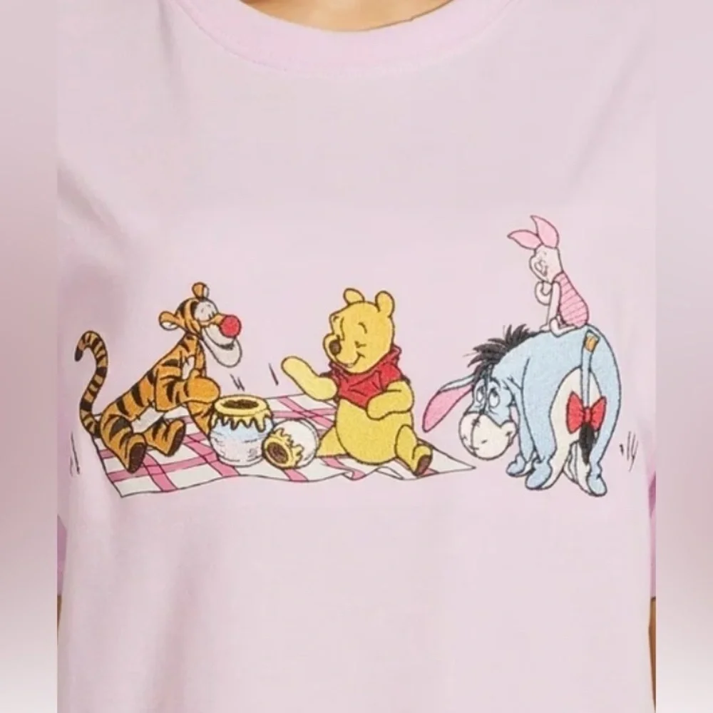 Winnie the Pooh Women’s Juniors Pink Graphic Embroidery T-Shirt, SzM - Picture 2 of 8
